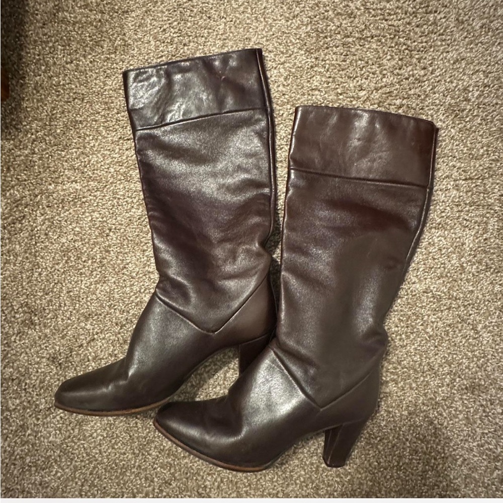 Vintage Knee High Brown Heeled Boots